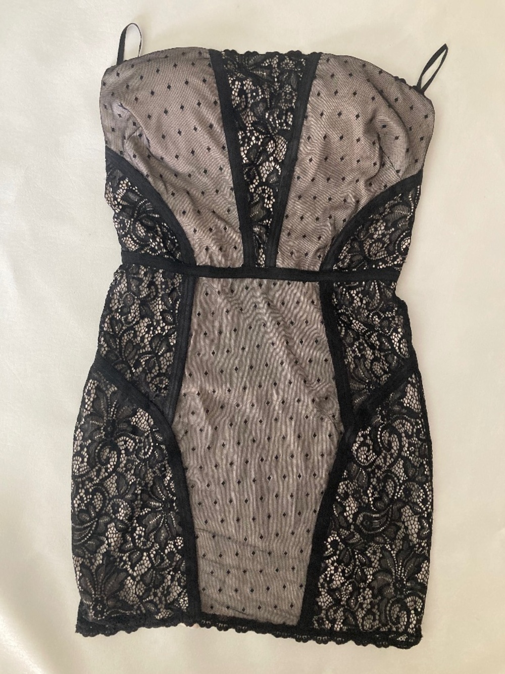 Nwt Bebe black cream floral lace strapless bustier  top dress